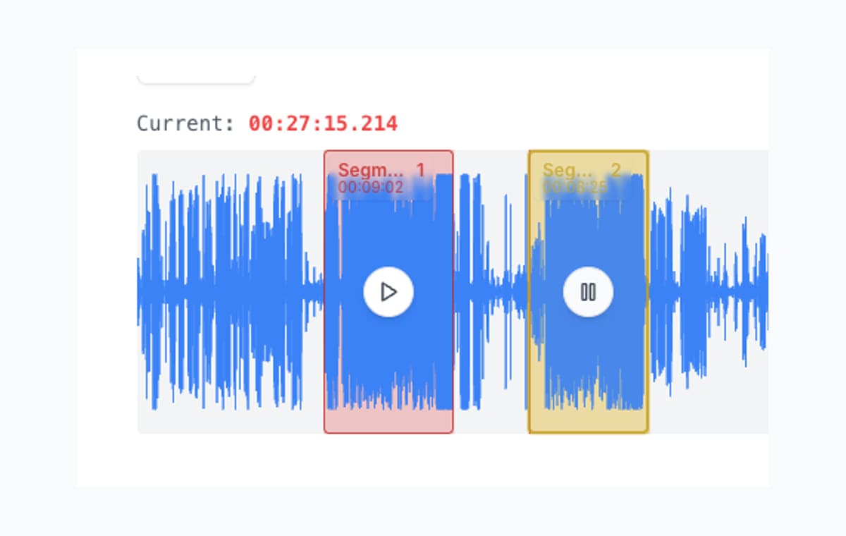 Two selected clip candidates in AudioMultiCut for quickly comparing different moments from one long recording.